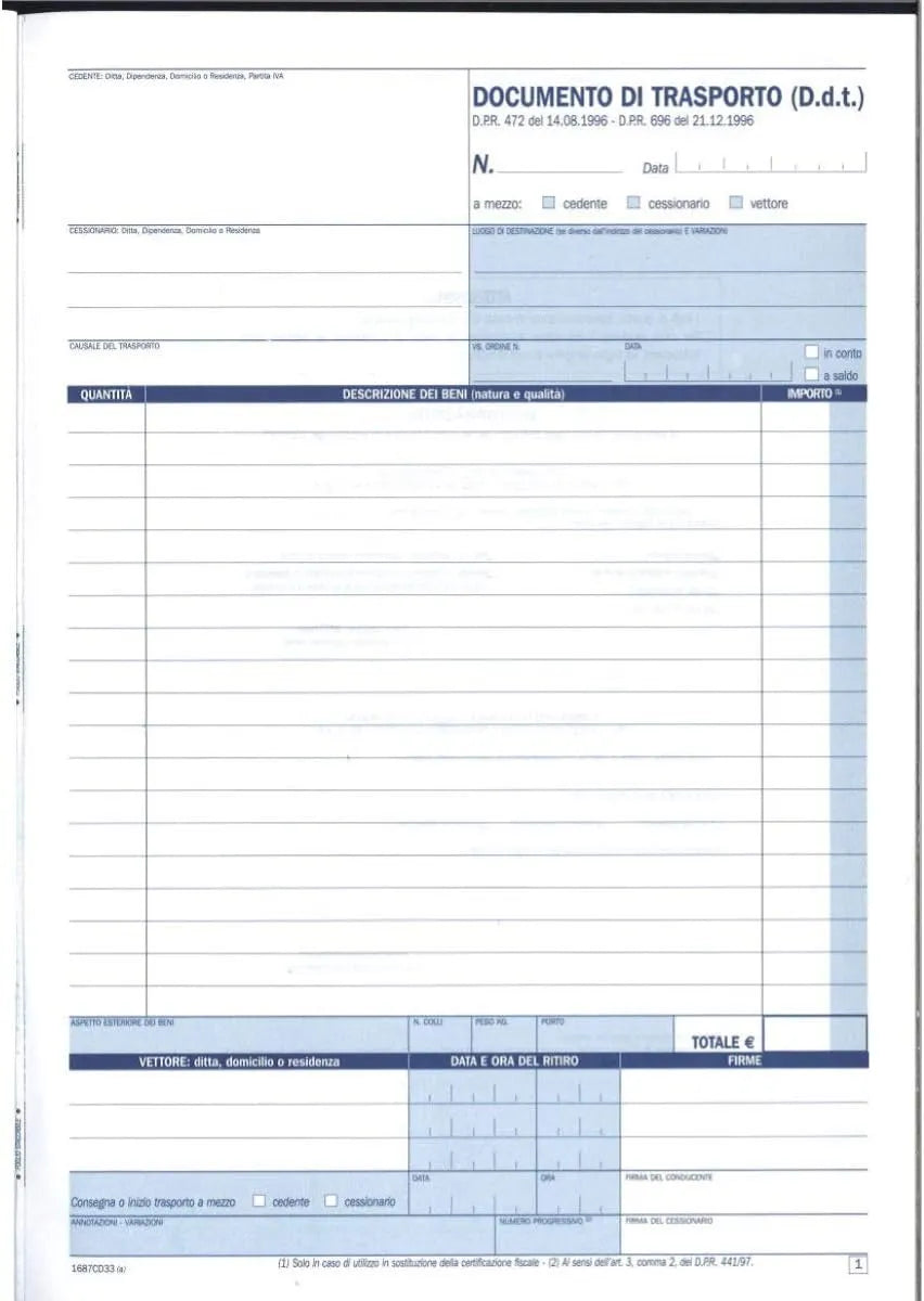 Documento di trasporto A5 2 copie