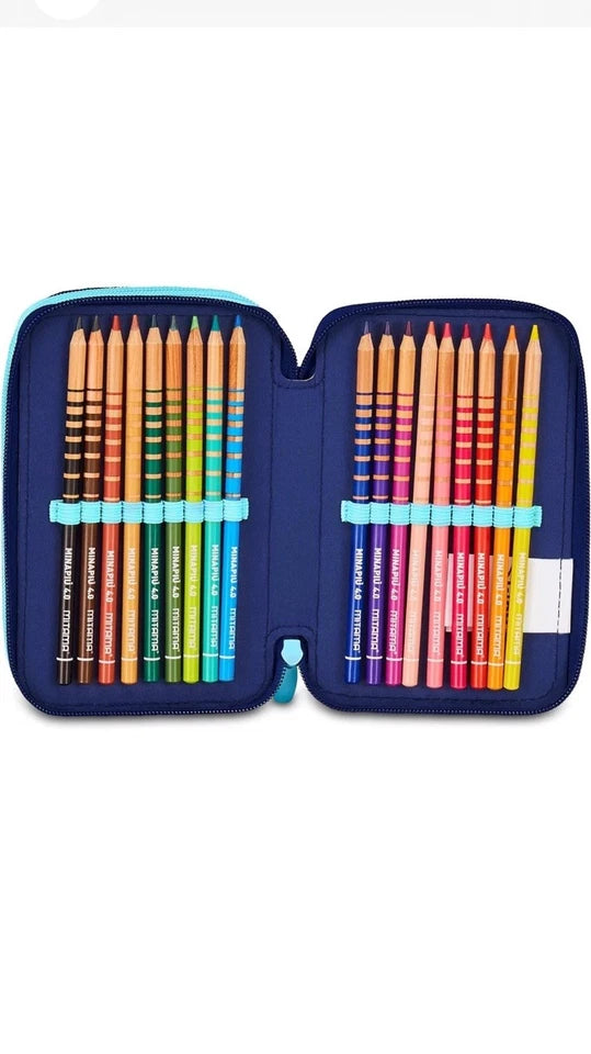 Astuccio Lilo & Stitch Scuola 3 Zip, Celeste E Rosa, Portapenne Triplo Scomparto