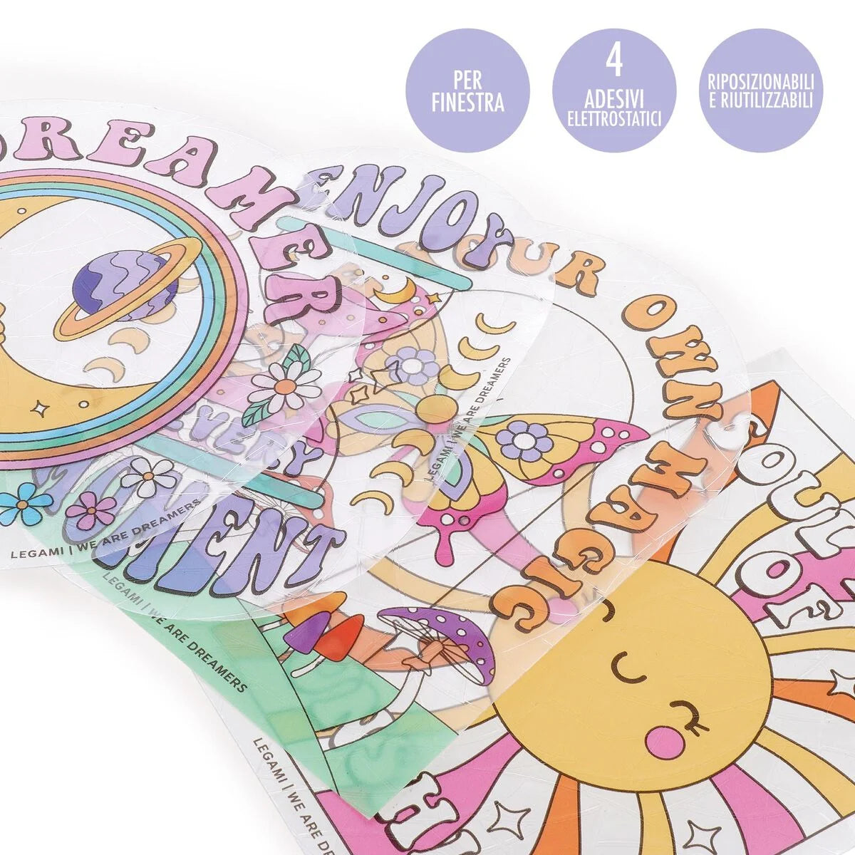 Set Di 4 Adesivi Elettrostatici Acchiappasole Per Finestra - Rainbow Maker