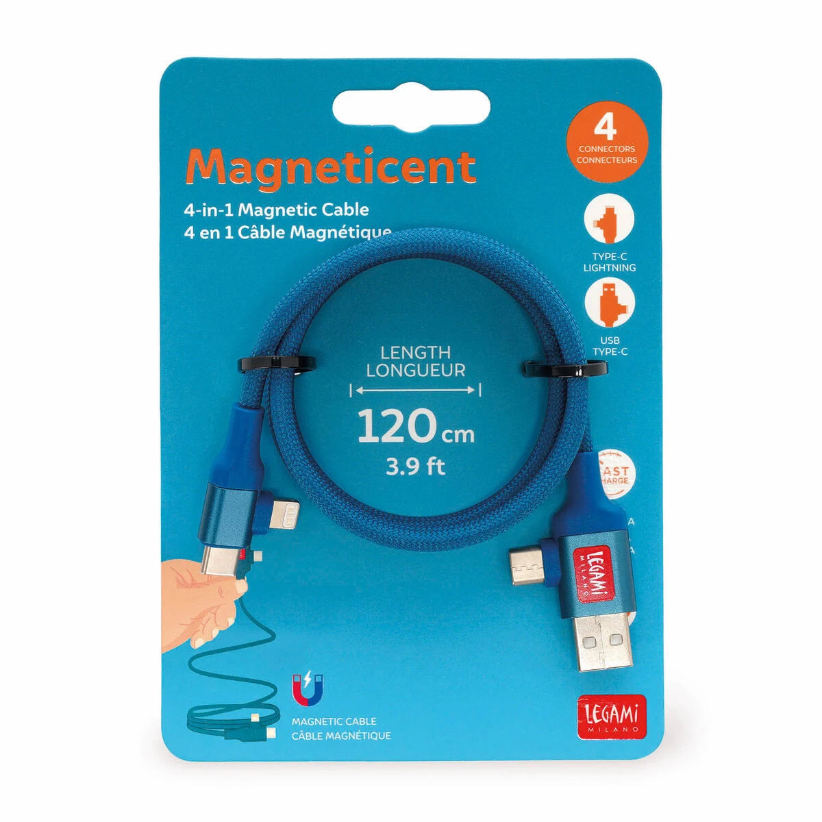 Cavo Magnetico 4 in 1 di Ricarica e Sincronizzazione - Magneticent Blu