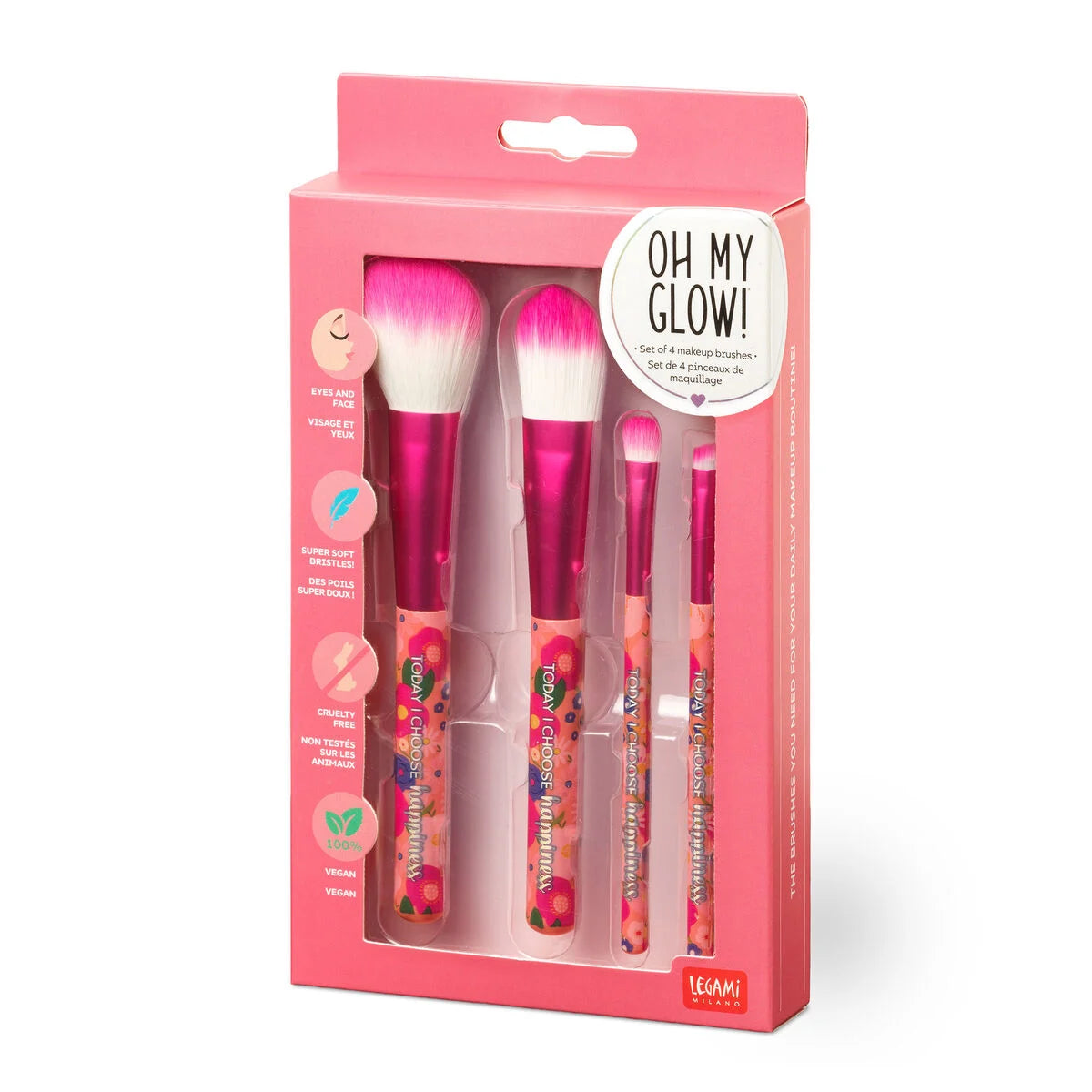 Set di 4 Pennelli per il Trucco - Oh My Glow!-Flowers