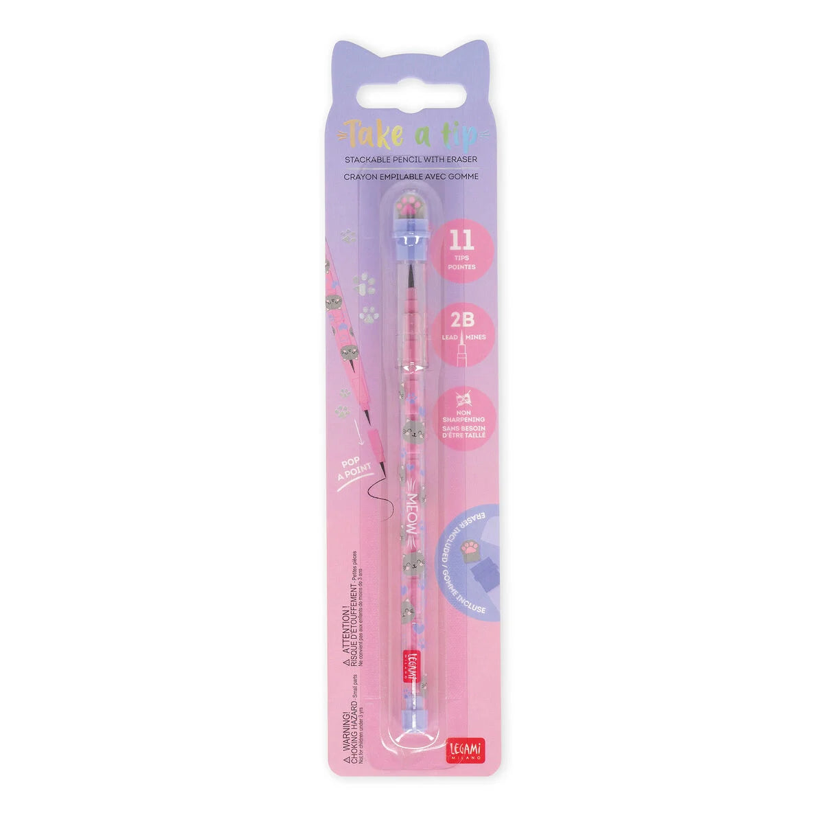 Matita Impilabile con Gomma - Take a Tip-Kitty