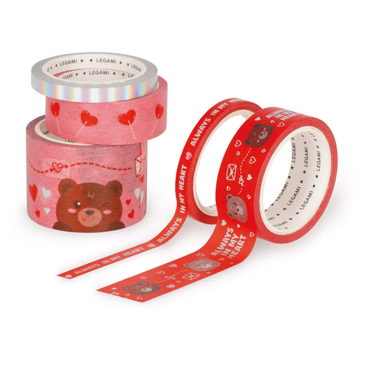 Set di 5 Nastri Adesivi Decorativi di Carta - Tape By Tape - Teddy Bear