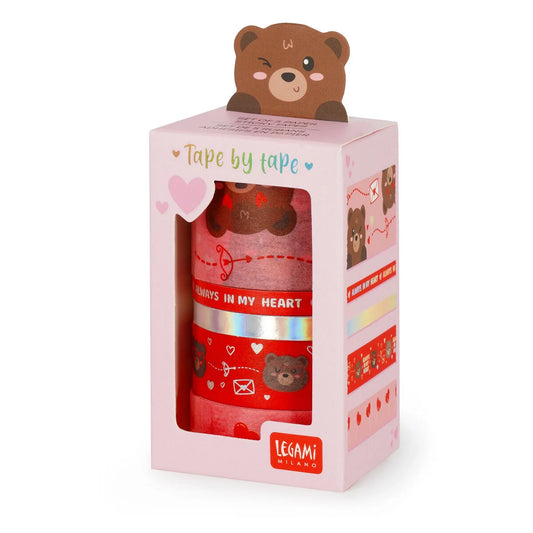 Set di 5 Nastri Adesivi Decorativi di Carta - Tape By Tape - Teddy Bear