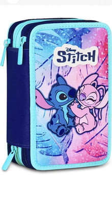 Astuccio Lilo & Stitch Scuola 3 Zip, Celeste E Rosa, Portapenne Triplo Scomparto