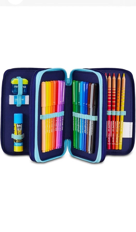 Astuccio Lilo & Stitch Scuola 3 Zip, Celeste E Rosa, Portapenne Triplo Scomparto