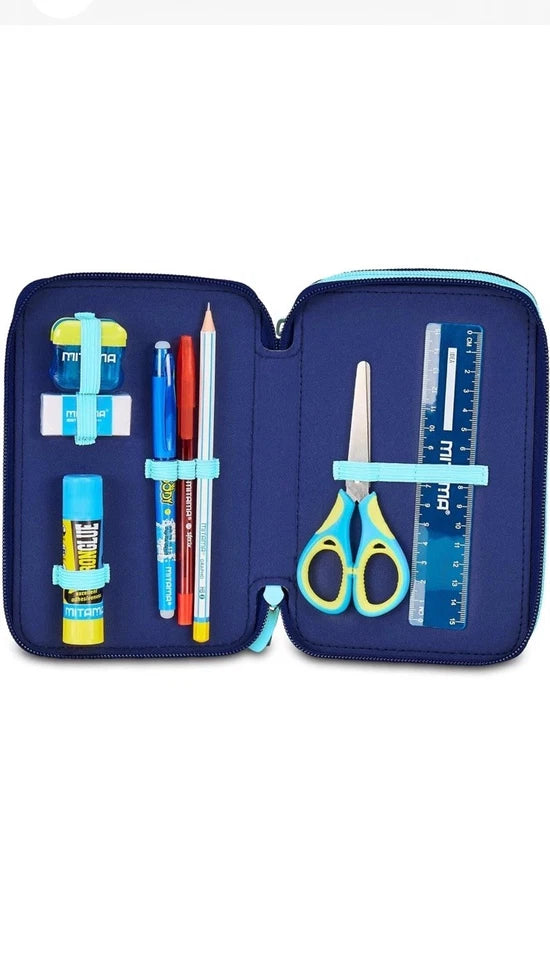 Astuccio Lilo & Stitch Scuola 3 Zip, Celeste E Rosa, Portapenne Triplo Scomparto